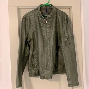Kenneth Cole faux leather bomber jacket green XL